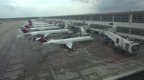 Detroit Airport Delta Terminal Time Lapse Stock Footage