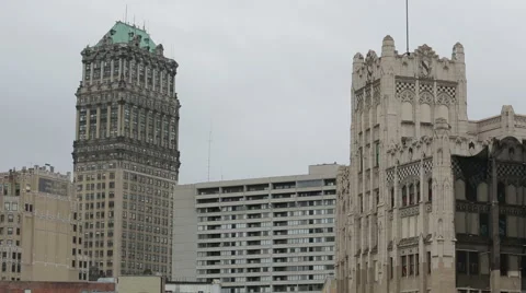 Detroit Book Tower Building and buildings Stock Footage 61251453