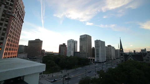 Detroit Downtown Rooftop Pan Stock Footage 44446952