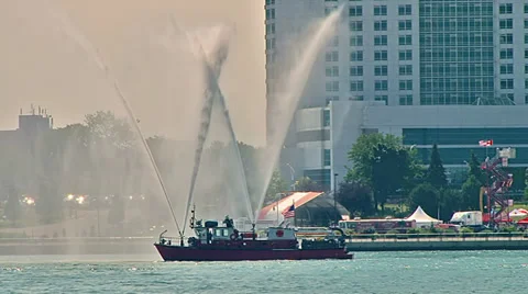 Detroit fireboat in action Stock Footage 33667968