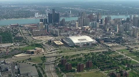 Detroit by Helicopter Stock Footage