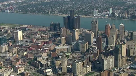 Detroit by Helicopter Stock Footage 12752956