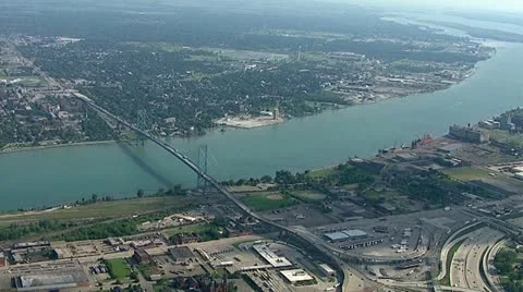 Detroit by Helicopter Stock Footage 12752970