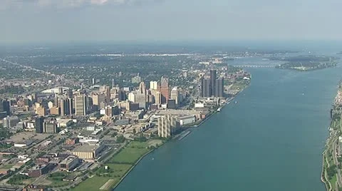 Detroit by Helicopter Stock Footage 12753537