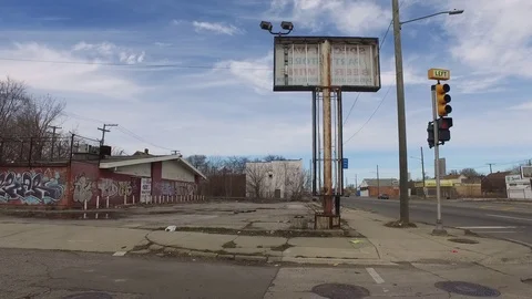 Detroit Intersection Abandoned Gas Station Corner Store Ghetto Stock Footage