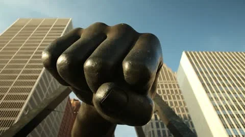 Detroit Joe Louis Art Boxing Fight Statue Fist Bump Black History Heavyweight Stock Footage