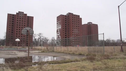 Detroit MI. Brewster Projects, Multiple Views, Wet, Rainy Day. Stock Footage 70920607