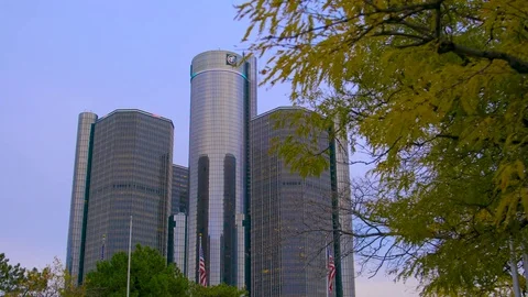 Detroit Michigan GM Renaissance Center Stock Footage