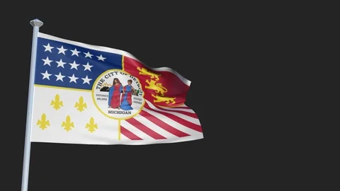 Detroit Michigan - Loopable 3D flag animation with Alpha Channel and Transpar Stock Footage 90971521