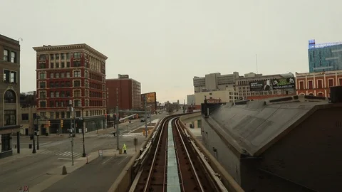 Detroit People Mover Elevated Train with Driver-less Cars Stock-Footage 127241040