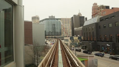 Detroit People Mover Elevated Train Broadway Station Stock Footage 127241060