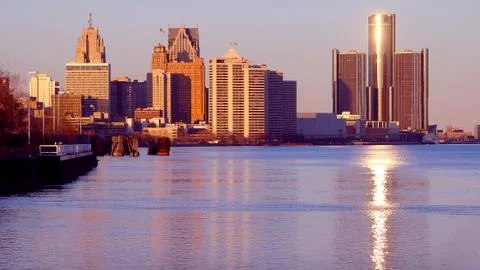 Detroit on River front Stock Photos