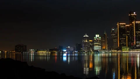 Detroit Riverfront Timelapse from Windsor, Canada. Video stock 210225547