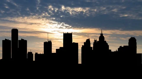 Detroit: Skyline of City, Time Lapse at Sunrise, Michigan, USA Stock Footage