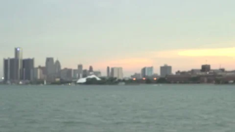 Detroit Skyline Rack focus Stock Footage 79545733