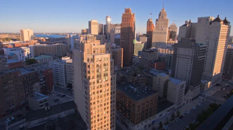 Detroit Skyline Time-lapse at Sunset Stock Footage