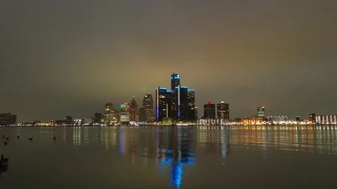 Detroit Skyline Timelapse in 4K Stock Footage 166328696