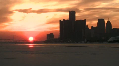 Detroit Sunset Timelapse Stock Footage