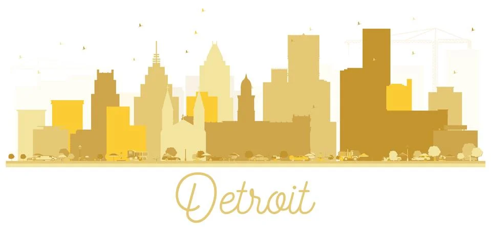 Detroit USA City Skyline Golden Silhouette. Stock Illustration