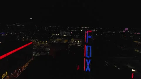 Detroit's Fox Threatre Drone Backing Away at Night Stock Footage 226224407