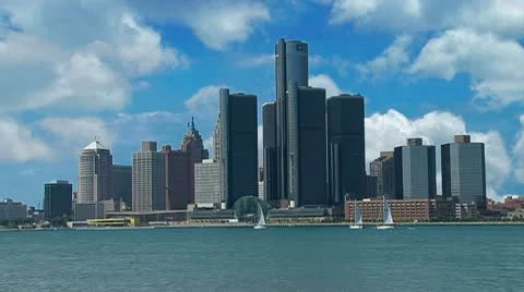 Detroit's riverfront cityscape Video stock 10790676