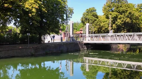 Deule River between Lille Citadel and old town France Stockbeeldmateriaal 344433030