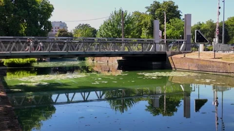 Deule River between Lille Citadel and old town France Stockbeeldmateriaal 344433149