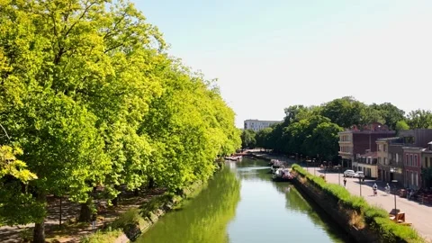 Deule River between Lille Citadel and old town France 스톡 동영상 344433452