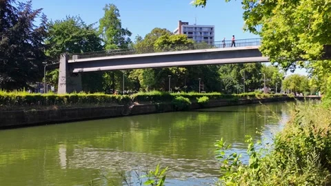 Deule River between Lille Citadel and old town France Stockbeeldmateriaal 344433600