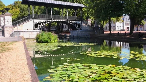 Deule River between Lille Citadel and old town France Stockbeeldmateriaal 344433672