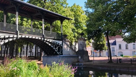 Deule River between Lille Citadel and old town France 스톡 동영상 344433678