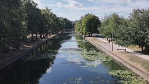 Deule River between Lille Citadel and old town France Stockbeeldmateriaal 344433852