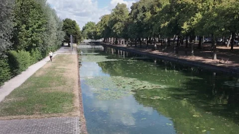 Deule River between Lille Citadel and old town France Stockbeeldmateriaal 344433889