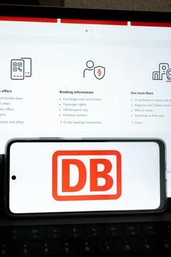 Deutsche bahn db logo on mobile booking app Stock Photos
