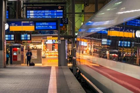 Deutsche Bahn ICE Bullet Train Closeup Side Train Station Parked Winter 2017  Stock Photos