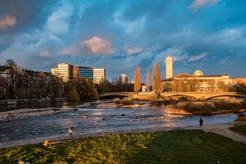 The Deutsche Museum on sunset in Winter Stock Photos