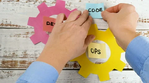 Dev and Ops symbol. DevOps Concept for software engineering culture and pract Stock Footage 132090371