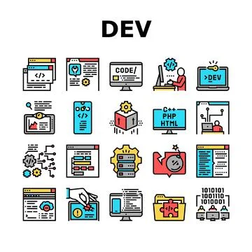 Dev Code Occupation Collection Icons Set Vector Stock Illustration