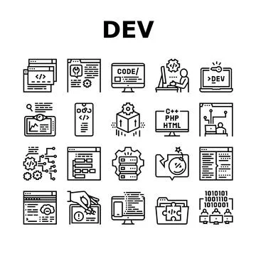 Dev Code Occupation Collection Icons Set Vector 스톡 일러스트