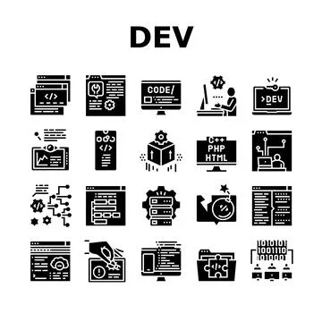 Dev Code Occupation Collection Icons Set Vector Illustrazione stock