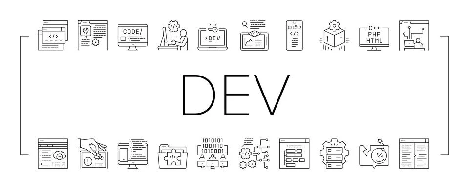 Dev Code Occupation Collection Icons Set Vector . Stock Illustration