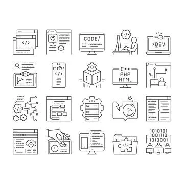 Dev Code Occupation Collection Icons Set Vector . Stock Illustration