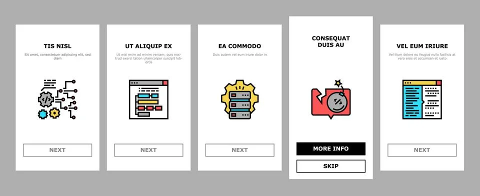 Dev Code Occupation Onboarding Icons Set Vector Stock Illustration