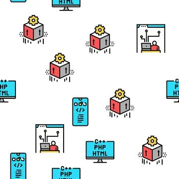 Dev Code Occupation Vector Seamless Pattern Stock Illustration