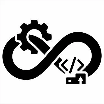 Dev ops infinity symbol with coding gear and deployment upload icon 8K, inf.. 库存插图