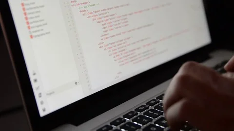 Dev rage Man's anger in front of a code programming screen Fist hitting keyboard Stock Footage 77628632