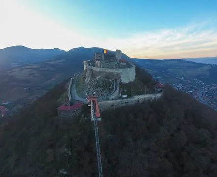 Deva Citadel aerial view, Romania Stock Photos