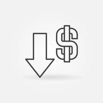 Devaluation Arrow with Dollar Sign vector Currency Value Lowering linear icon Illustrazione stock