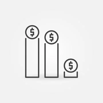 Devaluation Chart with Dollar Coins vector concept linear icon Illustrazione stock