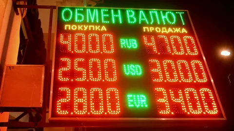 Devaluation, currency exchange rate on red led display, money diversity. Video stock 47453680
